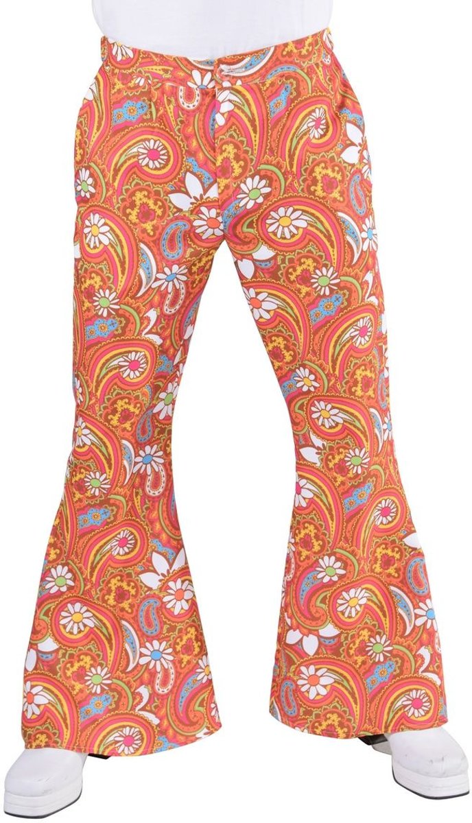 Hippie Kostuum | Hippie Broek Paisley Oranje Man | Small | Carnaval kostuum | Verkleedkleding